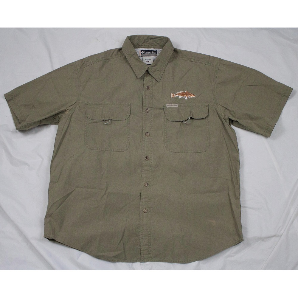 Columbia Mens‎ Short Sleeve Button Front Embroidered Shirt Size Large